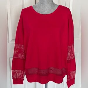 Chic Red Mesh Sleeve Sweatshirt